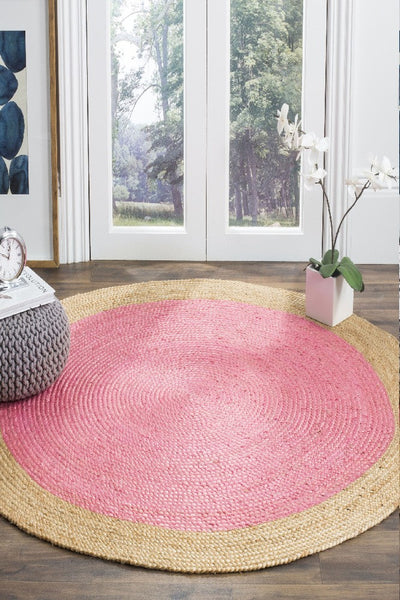 PINK ROUND JUTE KILIM HAND WOVEN DHURRIE