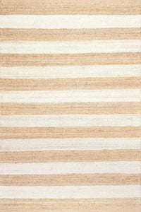 WHITE AND NATURAL STRIPES JUTE KILIM HAND WOVEN DHURRIE by Imperial Knots - Image 1