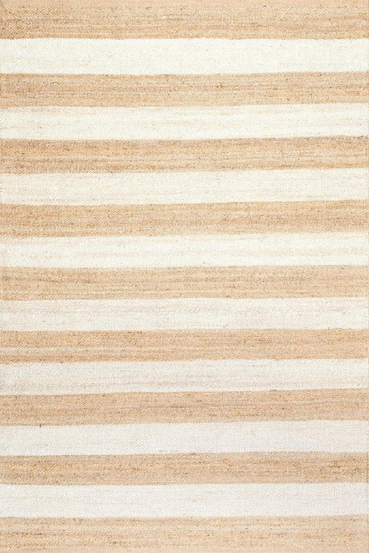WHITE AND NATURAL STRIPES JUTE KILIM HAND WOVEN DHURRIE by Imperial Knots - Image 1