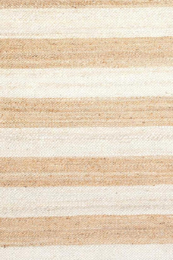 WHITE AND NATURAL STRIPES JUTE KILIM HAND WOVEN DHURRIE