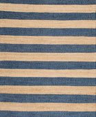 BLUE AND NATURAL STRIPES JUTE KILIM HAND WOVEN DHURRIE