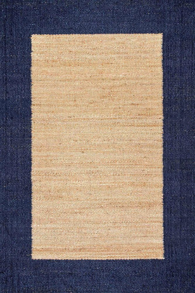 BLUE AND NATURAL JUTE HAND WOVEN DHURRIE