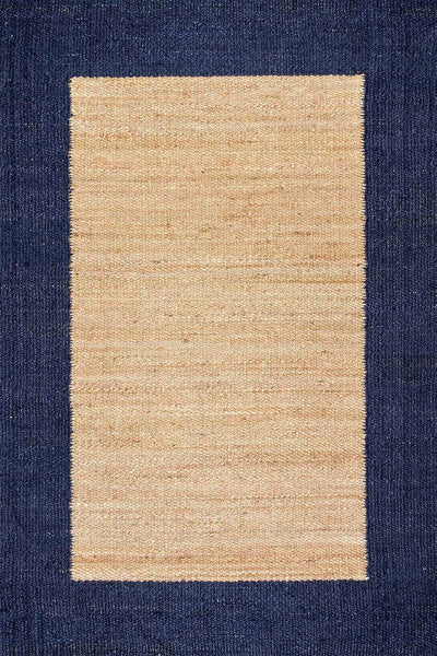BLUE AND NATURAL JUTE HAND WOVEN DHURRIE
