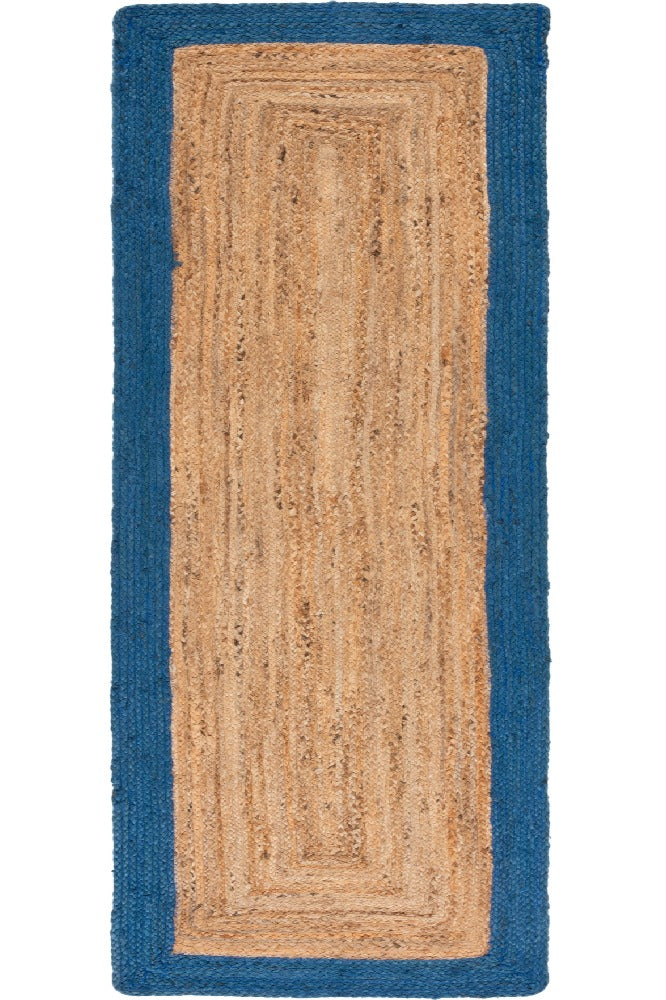 BLUE AND NATURAL JUTE HAND WOVEN DHURRIE