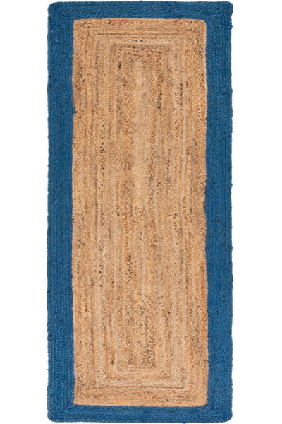 BLUE AND NATURAL JUTE HAND WOVEN DHURRIE