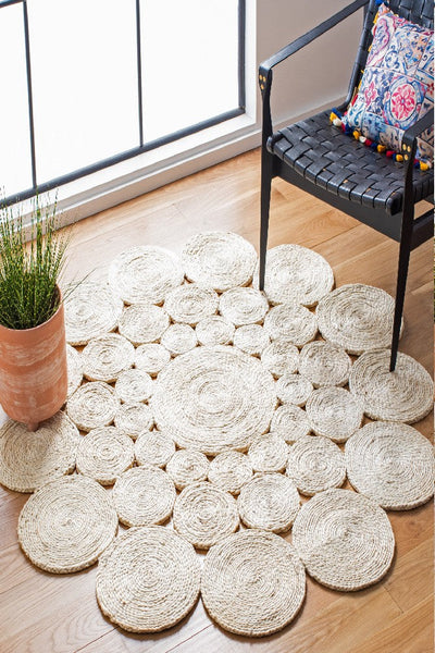 IVORY ROUND JUTE HAND WOVEN DHURRIE