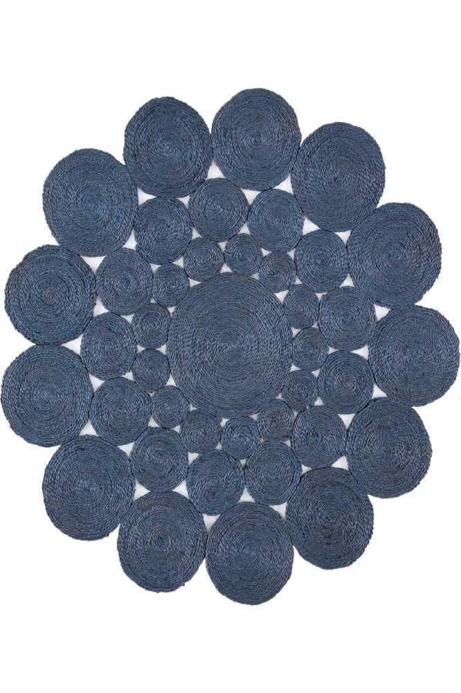 BLUE ROUND JUTE HAND WOVEN DHURRIE