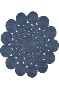BLUE ROUND JUTE HAND WOVEN DHURRIE by Imperial Knots - Image 2