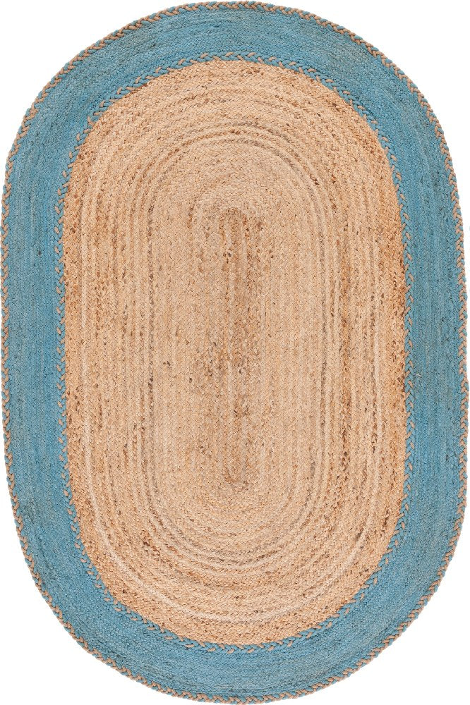 BLUE AND NATURAL JUTE HAND WOVEN DHURRIE