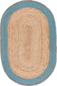 BLUE AND NATURAL JUTE HAND WOVEN DHURRIE by Imperial Knots - Image 1