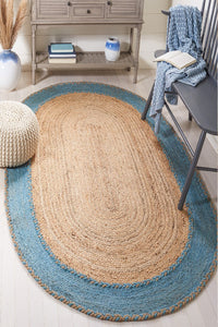 BLUE AND NATURAL JUTE HAND WOVEN DHURRIE by Imperial Knots - Image 2