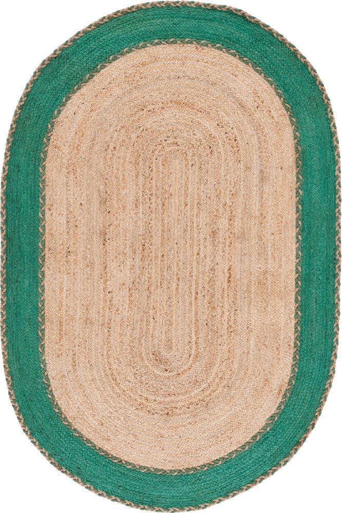 GREEN AND NATURAL JUTE HAND WOVEN DHURRIE