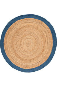 BLUE AND NATURAL ROUND JUTE HAND WOVEN DHURRIE by Imperial Knots - Image 2