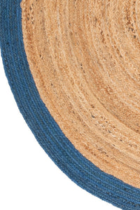 BLUE AND NATURAL ROUND JUTE HAND WOVEN DHURRIE by Imperial Knots - Image 3