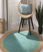 TEAL AND NATURAL ROUND JUTE HAND WOVEN DHURRIE
