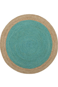 TEAL AND NATURAL ROUND JUTE HAND WOVEN DHURRIE by Imperial Knots - Image 2