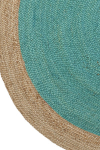 TEAL AND NATURAL ROUND JUTE HAND WOVEN DHURRIE by Imperial Knots - Image 3