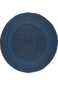 BLUE ROUND JUTE HAND WOVEN DHURRIE by Imperial Knots - Image 2