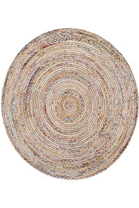 MULTICOLOR CHINDI AND JUTE ROUND HAND WOVEN DHURRIE by Imperial Knots - Image 2