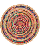 MULTICOLOR NATURAL CHINDI AND JUTE ROUND HAND WOVEN DHURRIE