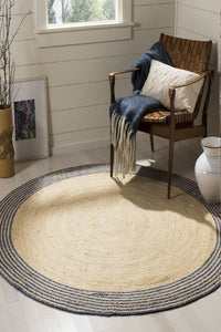 CHARCOAL AND NATURAL ROUND JUTE HAND WOVEN DHURRIE by Imperial Knots - Image 1