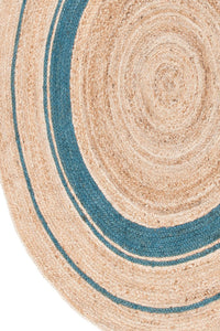 BLUE AND NATURAL ROUND JUTE HAND WOVEN DHURRIE by Imperial Knots - Image 2