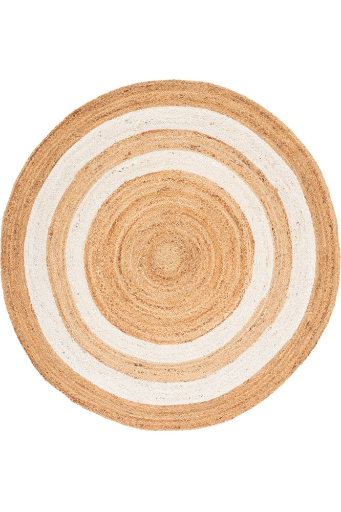 NATURAL AND IVORY ROUND JUTE HAND WOVEN DHURRIE