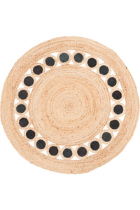 BLACK NATURAL ROUND GEOMETRIC JUTE HAND WOVEN DHURRIE by Imperial Knots - Image 2