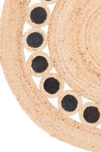 BLACK NATURAL ROUND GEOMETRIC JUTE HAND WOVEN DHURRIE by Imperial Knots - Image 3