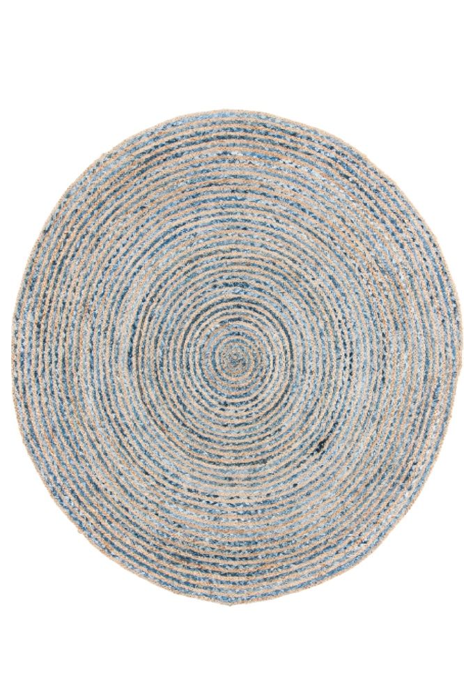 BLUE CHINDI AND JUTE ROUND HAND WOVEN DHURRIE
