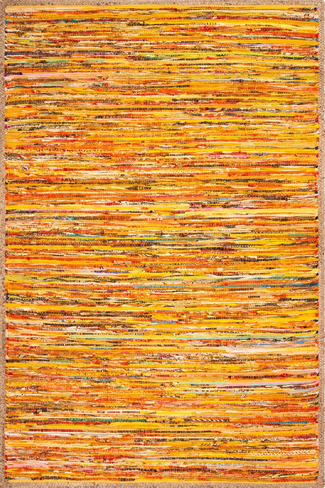 YELLOW MULTICOLOR CHINDI AND JUTE HAND WOVEN DHURRIE