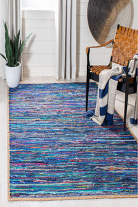 BLUE MULTICOLOR CHINDI AND JUTE HAND WOVEN DHURRIE by Imperial Knots - Image 2