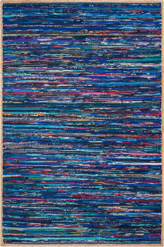 BLUE MULTICOLOR CHINDI AND JUTE HAND WOVEN DHURRIE