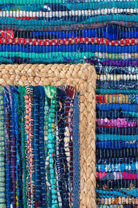 BLUE MULTICOLOR CHINDI AND JUTE HAND WOVEN DHURRIE by Imperial Knots - Image 3