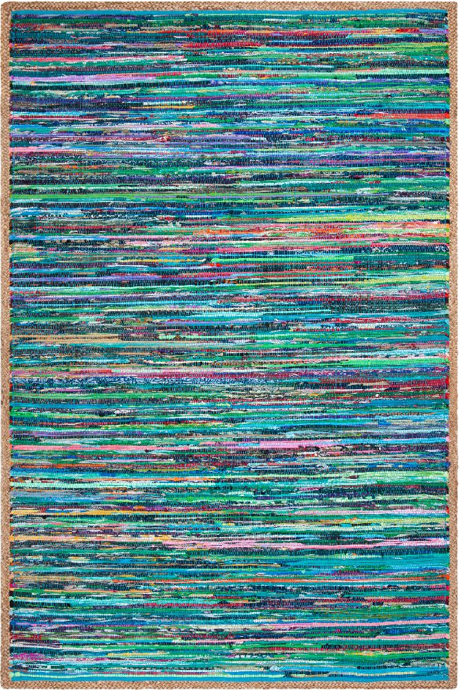 TEAL MULTICOLOR CHINDI AND JUTE HAND WOVEN DHURRIE