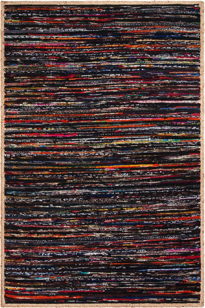 BLACK MULTICOLOR CHINDI AND JUTE  HAND WOVEN DHURRIE