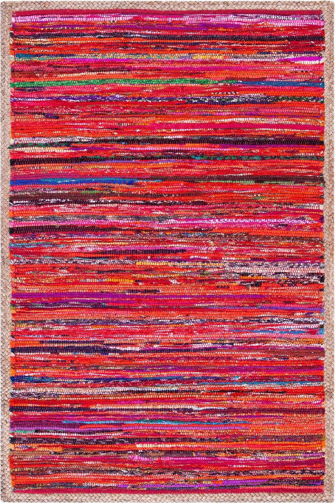 RED MULTICOLOR CHINDI AND JUTE HAND WOVEN DHURRIE