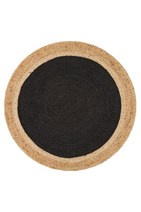BLACK AND NATURAL ROUND JUTE HAND WOVEN DHURRIE by Imperial Knots - Image 2