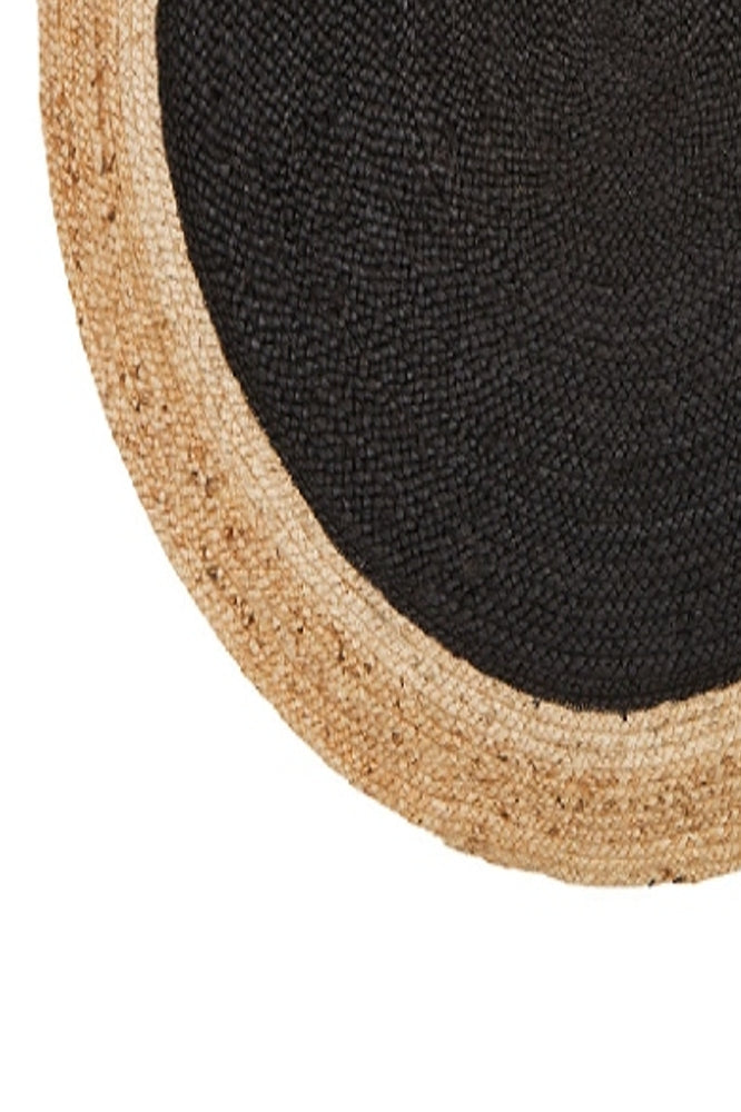 BLACK AND NATURAL ROUND JUTE HAND WOVEN DHURRIE