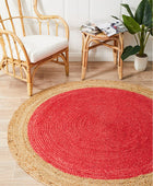 RED AND NATURAL ROUND JUTE HAND WOVEN DHURRIE