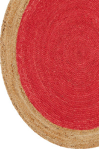 RED AND NATURAL ROUND JUTE HAND WOVEN DHURRIE by Imperial Knots - Image 3