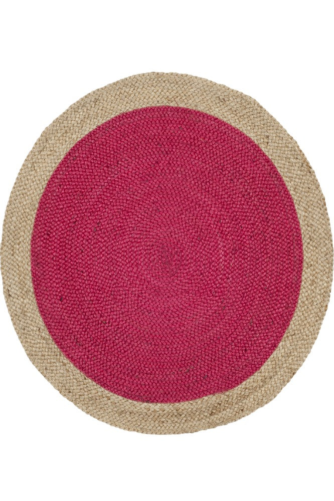DARK PINK AND NATURAL ROUND JUTE HAND WOVEN DHURRIE