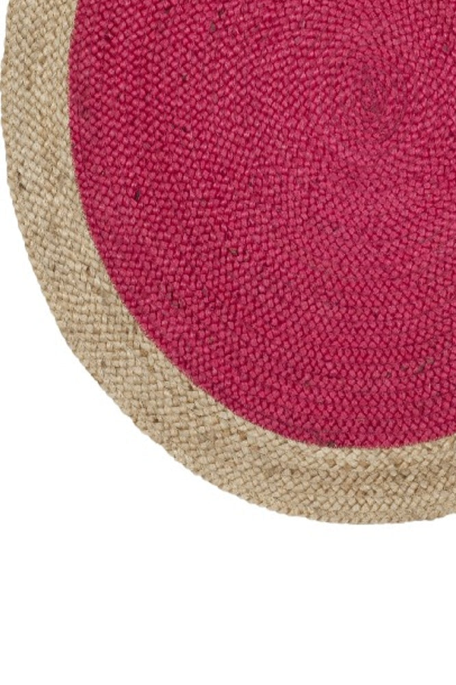 DARK PINK AND NATURAL ROUND JUTE HAND WOVEN DHURRIE