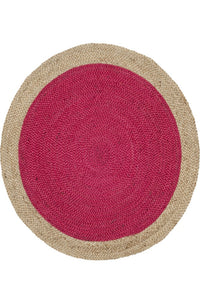 DARK PINK AND NATURAL ROUND JUTE HAND WOVEN DHURRIE by Imperial Knots - Image 1