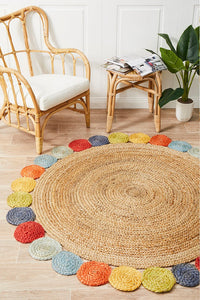 MULTICOLOR ROUND JUTE HAND WOVEN DHURRIE by Imperial Knots - Image 1