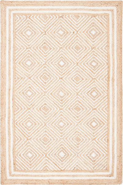 NATURAL IVORY GEOMETRIC JUTE HAND WOVEN DHURRIE