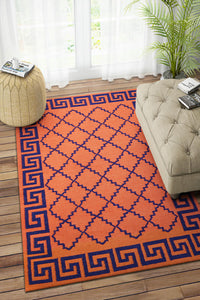ORANGE AND BLUE GREEK KEY HAND WOVEN DHURRIE by Imperial Knots - Image 2
