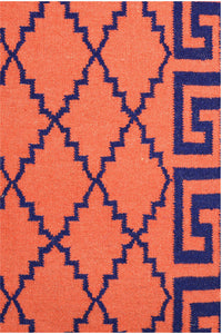 ORANGE AND BLUE GREEK KEY HAND WOVEN DHURRIE by Imperial Knots - Image 3