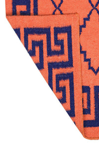 ORANGE AND BLUE GREEK KEY HAND WOVEN DHURRIE by Imperial Knots - Image 4