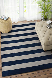 BLUE AND GREY STRIPES HAND LOOM CARPET by Imperial Knots - Image 2